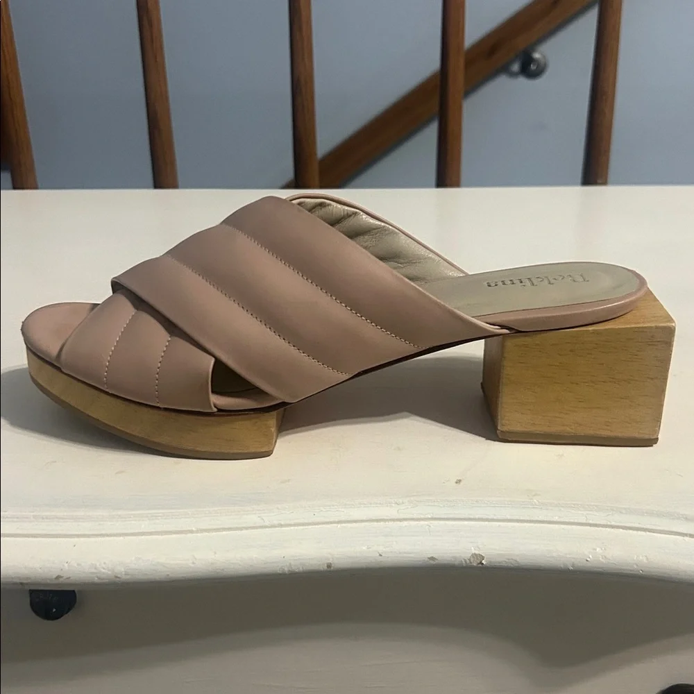 Beklina Matisse block criss cross slides in nude
